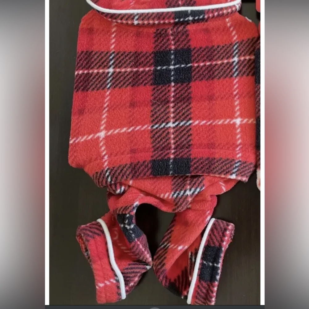 Dog pajamas, comfy soft red and white plaid, for Small/Medium dogs